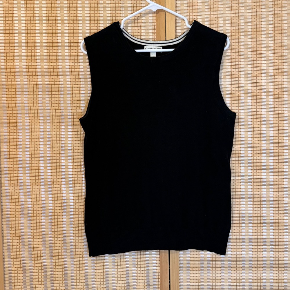 Cherokee Brand Womens Black Sleeveless Sweater Vest Crew Neck Large Cotton Blend